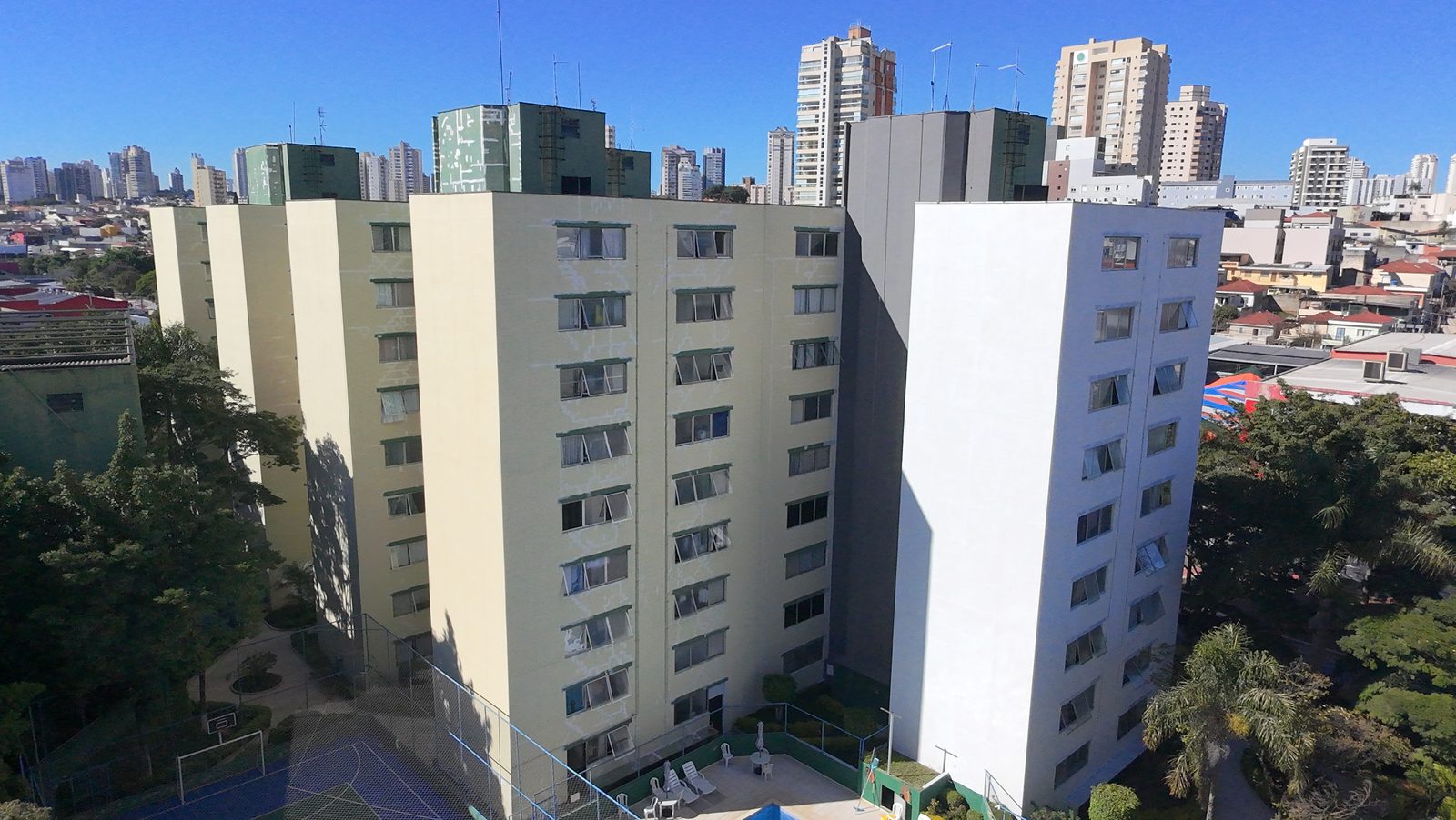 Pintura de fachada de edifício, vista aérea